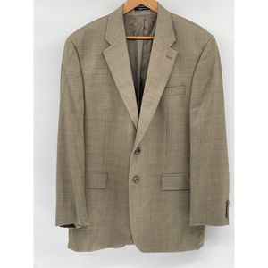Chaps Ralph Lauren Blazer Sport Coat‎ Suit Men 44L Tan Brown Plaid Silk Wool
